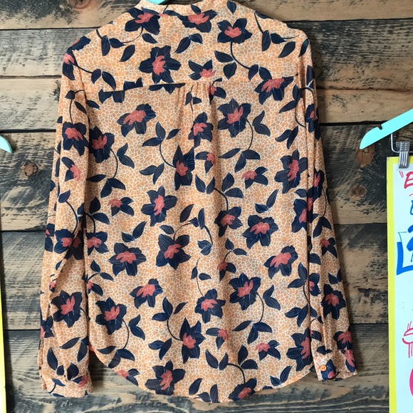 MODSTROM Mandarin Collar Floral Blouse Small Scandinavian Button Down Shirt - Picture 6 of 11
